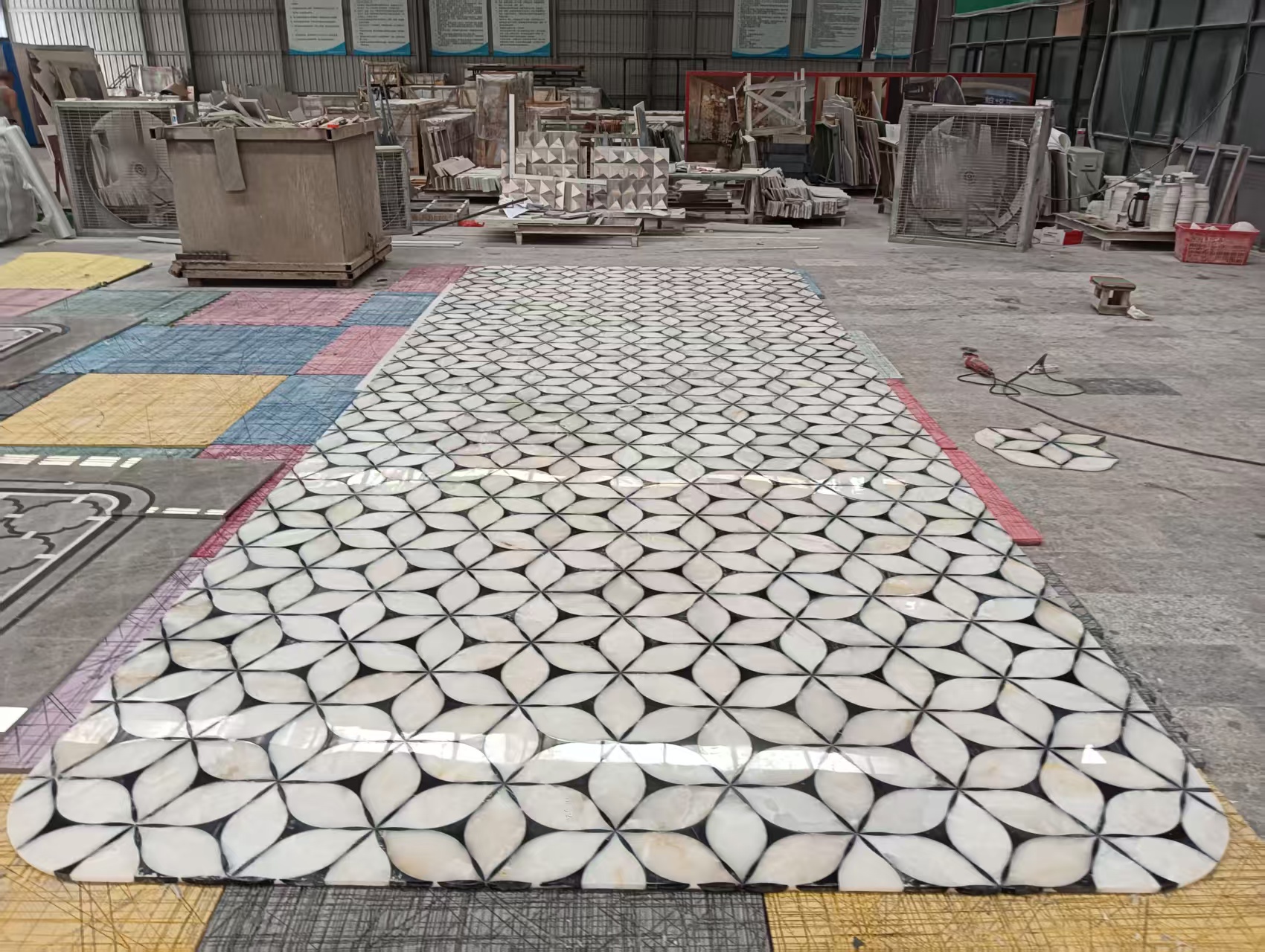 waterjet marble mosaic medallion dry lay in factory