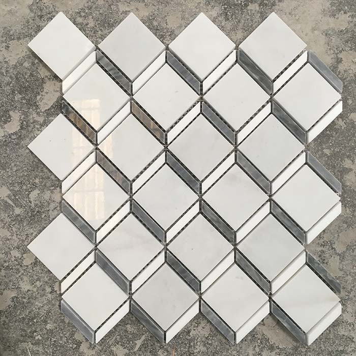 Square with Gray Strip Mosaic Thassos White