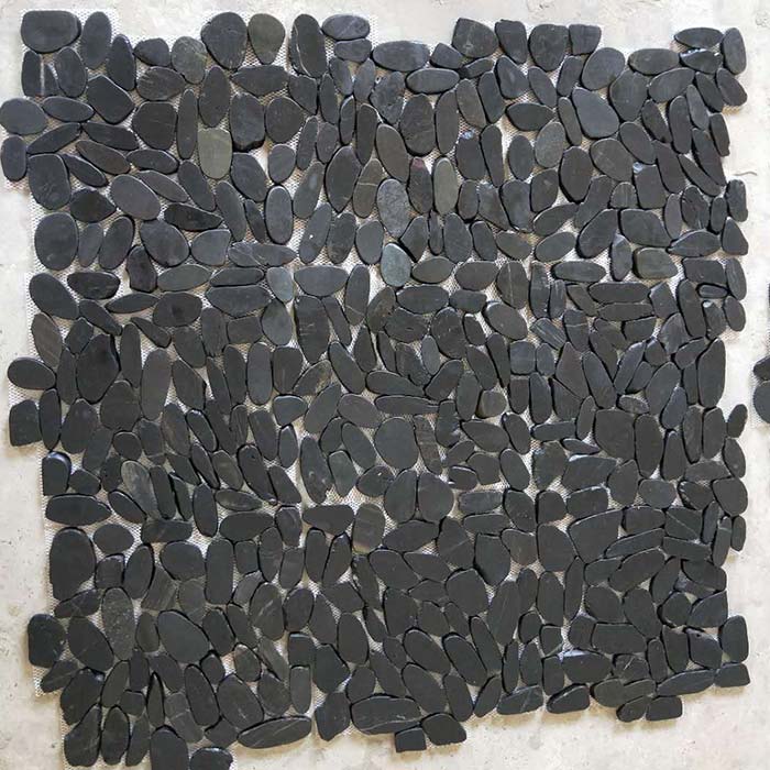 Black Sliced Polished Pebble Mosaic in 12x12 Mesh