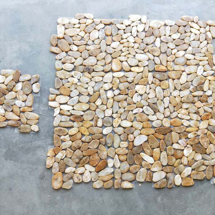Yellow Sliced Polished Pebble Mosaic in 12x12 Mesh