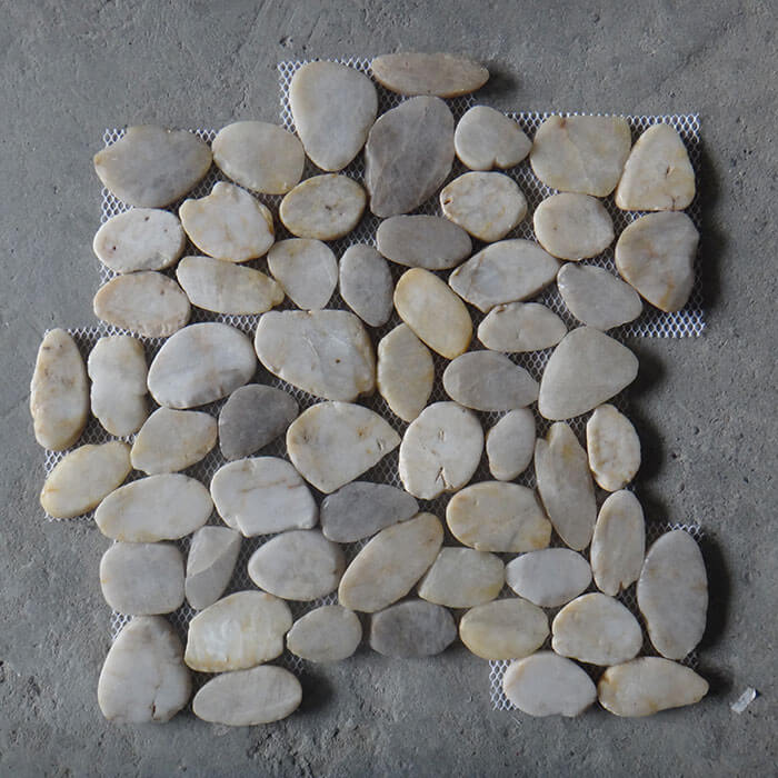 White Sliced Polished Pebble Mosaic