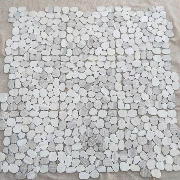 Sliced Polished Pebble Mosaic White woodvein marble