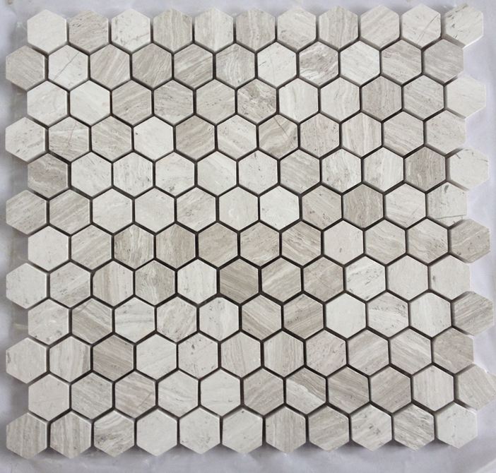 Hexagon 1 Mosaic White Woodvein Marble
